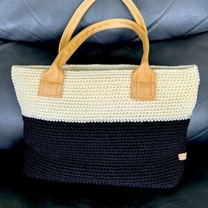 The Sak Elliott Lucca Woven Shoulder Bag - black cream tan